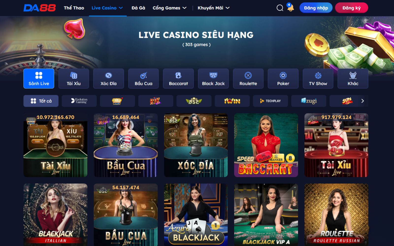 Giao diện sảnh cược Live Casino Da88 Giao diện sảnh cược Live Casino Da88